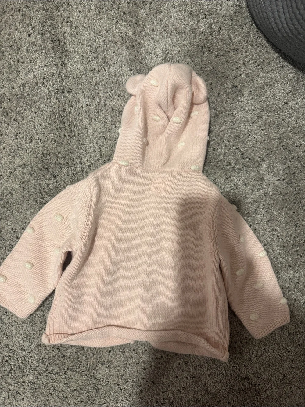 GAP Light Pink Hooded Knit Cardigan with White Dot Accents